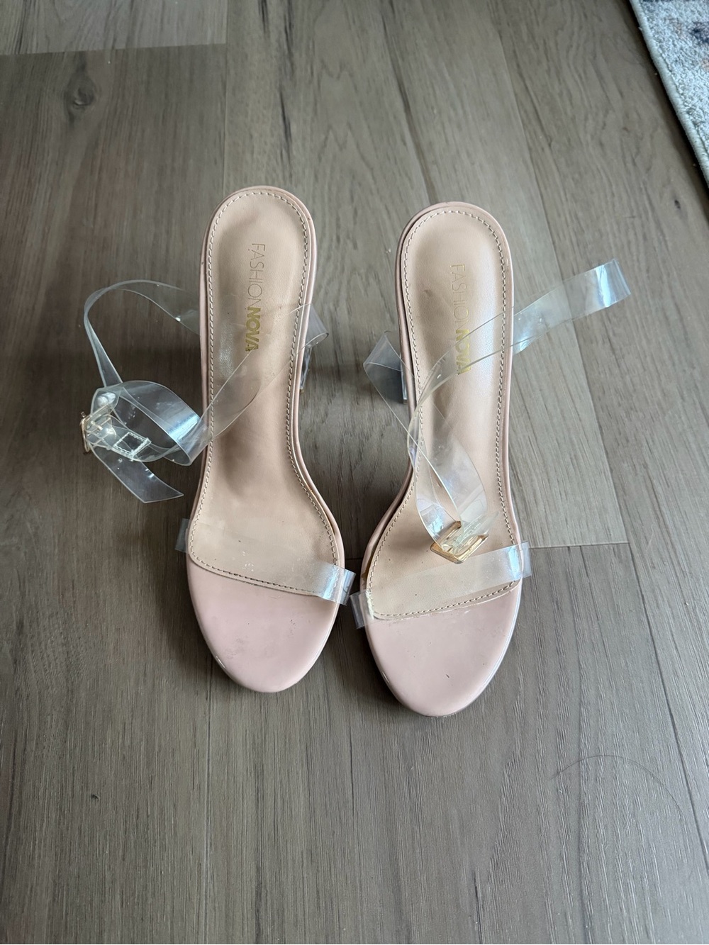 Fashion Nova Clear Strap Blush Slide Heels